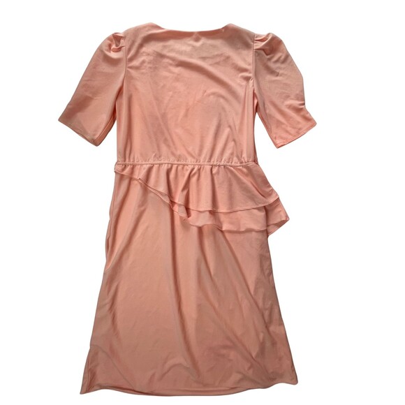 Vintage 80s‎ Peplum Party Dress Peach Pink Short Sleeves Buttons Wedding Retro S - Picture 8 of 14